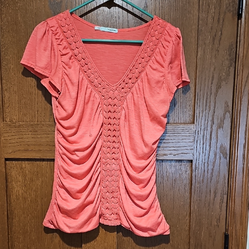 Maurices Coral V-Neck Ruched Women's Top